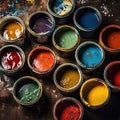 Set of opened colorful paint cans Royalty Free Stock Photo