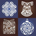 Set of openwork Christmas decorations. Laser cutting template.