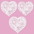 A set of openwork hearts with flowers.For laser cutting. Royalty Free Stock Photo