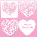 Set of openwork hearts with flowers. Laser cutting template. Royalty Free Stock Photo