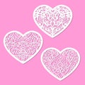 Set of openwork hearts. Template for laser cutting. Vector Royalty Free Stock Photo
