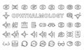 Set of Ophthalmology icons in line design. Eye, Vision, Glasses, laser correction, Contact lenses, Retina, Cataract