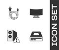 Set Optical disc drive, Electric plug, Case of computer and Computer monitor screen icon. Vector