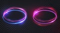 Set of optical halo flares with neon light modern effect isolated on transparent background. Circle lens ring with Royalty Free Stock Photo