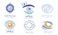 Set of optics eye care logos cartoon vector illustration