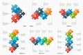 Set of 3-8 option infographic templates with puzzle sections