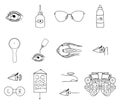 Set optometry elements isolated on white background. Collection medical equipment phoropter, eyeglasses, laser eye, eyes, lenses,