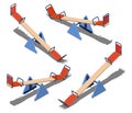 Set of orange and blue swing - balancers for children, for skating together, isometric vector illustration