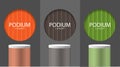 Set of orange, brown, fesh green and white realistic grey circle 3d cylinder stand podium collection design for studio room