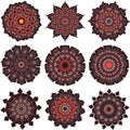 Set of orange-brown mandalas Royalty Free Stock Photo