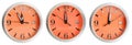 Set of orange clock faces with midnight time