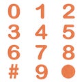 Set of orange color number in Paper craft texture isolated on w
