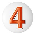 set of orange 3d numbers on white circle, 3d rendering, four