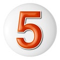 set of orange 3d numbers on white circle, 3d rendering, five