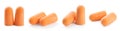 Set with orange ear plugs on white background. Banner design Royalty Free Stock Photo