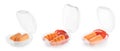 Set with orange ear plugs on white background. Banner design Royalty Free Stock Photo