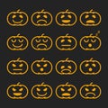 Set of orange pumkin emoticons, emoji and avatar. Halloween - 31 october.