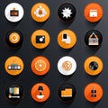 Set of orange round icons for web and mobile applications with long shadow Royalty Free Stock Photo