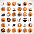 Set of orange round icons for web and mobile applications, vector illustration Royalty Free Stock Photo