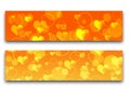 set of orange valentine banners with hearts and light