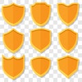 Set of orange vector shields in 3D style with shadow Royalty Free Stock Photo