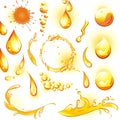 Set of orange water drops and splashes. Royalty Free Stock Photo