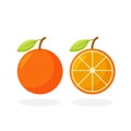 Set Oranges fruit - whole orange, half. Fruits isolated on a white background. Royalty Free Stock Photo