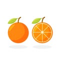 Set Oranges fruit - whole orange, half. Fruits isolated on a white background. Royalty Free Stock Photo