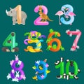 Set of ordinal numbers for teaching children counting with the ability to calculate amount animals abc alphabet Royalty Free Stock Photo