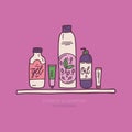 Set organic cosmetics. Handmade cosmetics. Hand-drawn spa and aromatherapy elements. Cartoon sketch of natural cosmetic.