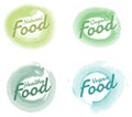 Set of Organic Food hand drawn Watercolor badges and Elements. Vector Illustrations for organic Food.