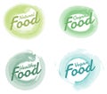 Set of Organic Food hand drawn Watercolor badges and Elements. Vector Illustrations for organicFood and Drink.