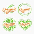 Set of Organic hand written lettering logo, label, badge, emblem with fresh bright green.