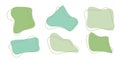 Set of organic irregular blob shapes with stroke line. Green gray random deform spot fluid circle Isolated on white