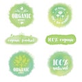 Set of organic logos and badges on watercolour background Royalty Free Stock Photo