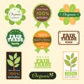 Set of organic non chemical quality and fair trade guarantee tag Royalty Free Stock Photo