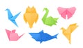 Set of Origami Animals and Birds, Crane, Owl, Swan and Butterfly, Mouse, Shark and Colibri Isolated on White Background Royalty Free Stock Photo