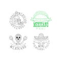 Set of original emblems for Mexican restaurant. Hand drawn logos with cultural symbols of Mexico. Vector elements for