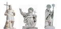 Set of original most famous ancient top sculptures at church roofs as symbols of Venice isolated at white background, Venice,