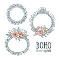 Set of Ornamental Boho Style Frames with flowers. Royalty Free Stock Photo