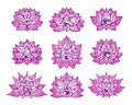 Set of Ornamental Boho Style lotus Flowers. Decoration in ethnic oriental, Indian style.