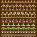 set of ornamental borders of beads of gold color an