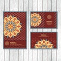 Set of ornamental cards, flyer with colorful flower mandala. Vintage decorative elements. Indian, asian, arabic, islamic, ottoman Royalty Free Stock Photo
