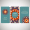 Set of ornamental cards, flyers with flower mandala.