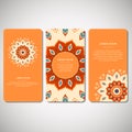 Set of ornamental cards, flyers with flower mandala.