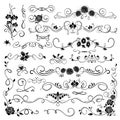 Set of ornamental filigree flourishes and thin dividers on white background