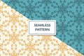 Set of Ornamental geometric seamless pattern. Vector blue and yellow floral botanical abstract backgrond Royalty Free Stock Photo