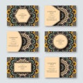 Set of ornamental hand drawn mandala cards, business, visiting t Royalty Free Stock Photo