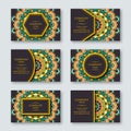 Set of ornamental hand drawn mandala cards, business, visiting t Royalty Free Stock Photo