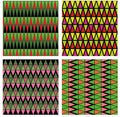 Set of ornaments of colored triangles in an African style, in vector